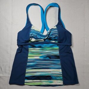 Nike Women's Tankini Swim Top Blue Multi Color Stripe Racerback Size 12